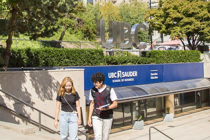 Students in front of UBC Sauder School of Business