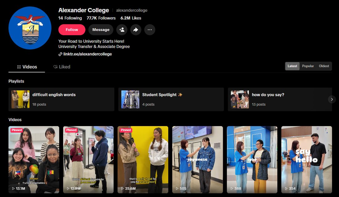 Alexander College TikTok profile