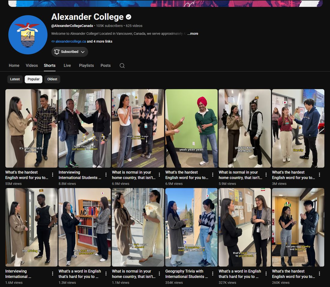 Alexander College YouTube Shorts channel